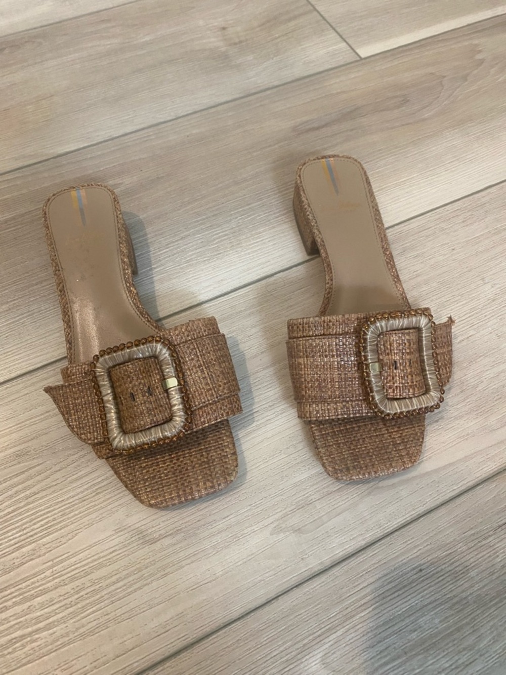Sam Edelman Tan Woven Buckle Slide Sandals